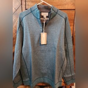 NWT Tommy Bahama New Flipsider half zip sweatshirt sea mist hthr